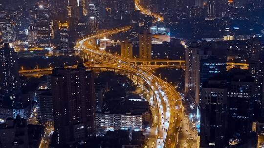 上海南北高架夜景航拍合集视频素材模板下载