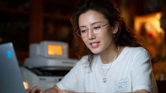 职场女性居家办公专注工作场景