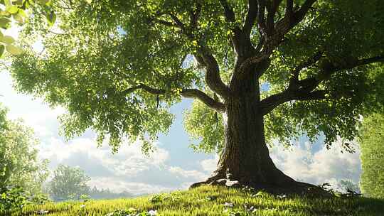 参天大树绿叶阳光自然风光展示