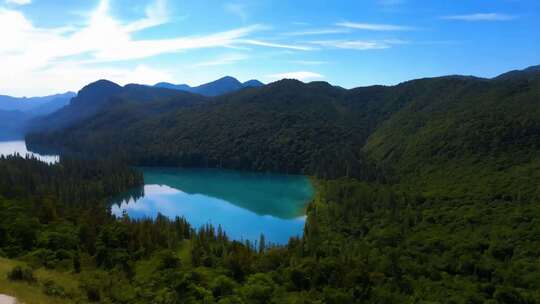 青山绿水间河流全景