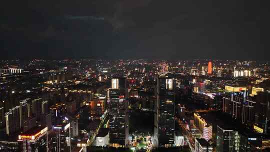 郑州东站轨道交通城市夜景前飞双子塔