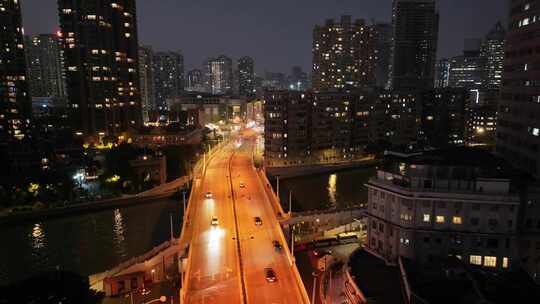 上海夜景航拍黄浦区河南中路城市夜晚风景风