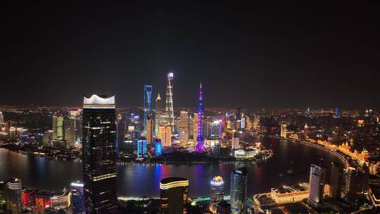 上海北外滩白玉兰大厦环绕夜景航拍视频素材模板下载