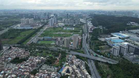 广州番禺长隆城市鸟瞰城乡结合部航拍