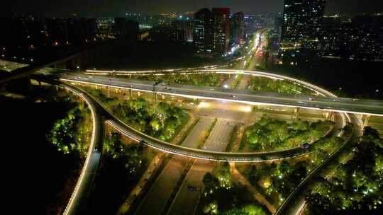 杭州萧山区市心路互通立交桥高架桥车流夜景