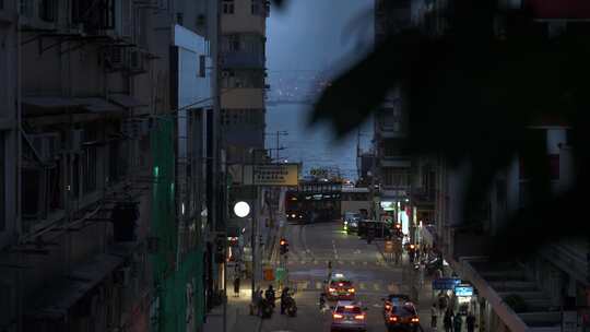 香港坚尼地城夜晚街道街景繁华景象