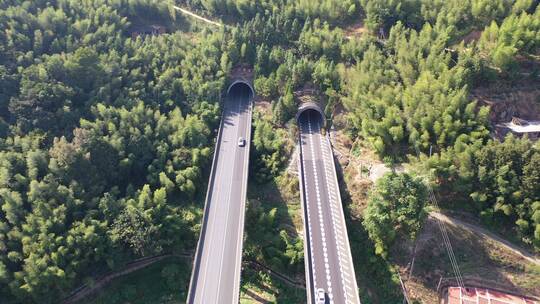 高速公路汽车进出隧道航拍高架桥货车高速路