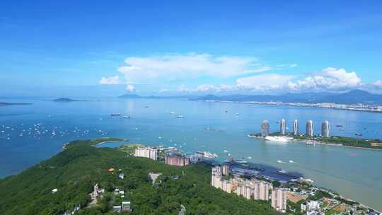 海南三亚三亚湾蓝色海洋天空空镜头航拍风景