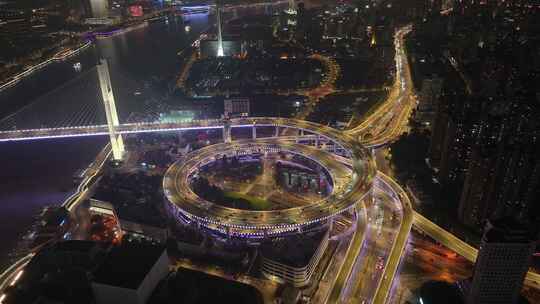 上海 南浦大桥车流 夜景航拍视频素材模板下载