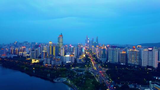 航拍广西南宁民族大道城市夜景