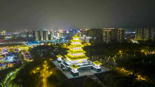 陕西宝鸡中华石鼓园夜景环绕航拍延时