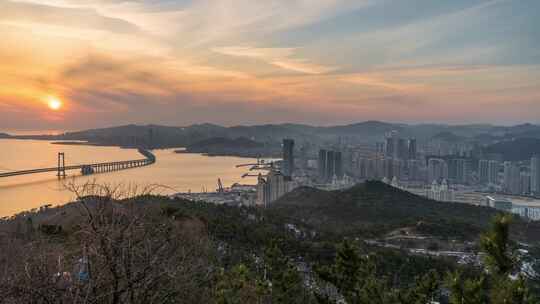 8k辽宁大连莲花山星海广场晚霞日转夜延时