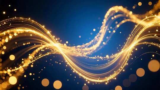 金色粒子光线流动舞台背景素材科技质感4K