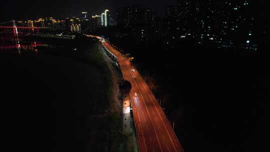 航拍重庆城市夜景交通建筑