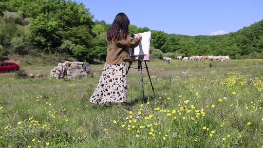 写生画家画画美术油画户外乡村美丽乡村绘画