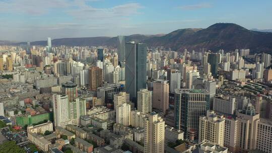 甘肃兰州城关区地标建筑群城市天际线航拍