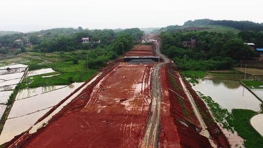 航拍湖南衡永高速修建路段路基