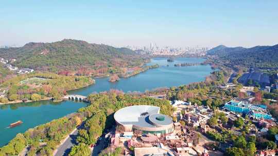 杭州湘湖景区秋天风景航拍