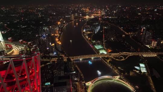 广东省广州市二沙岛夜景航拍