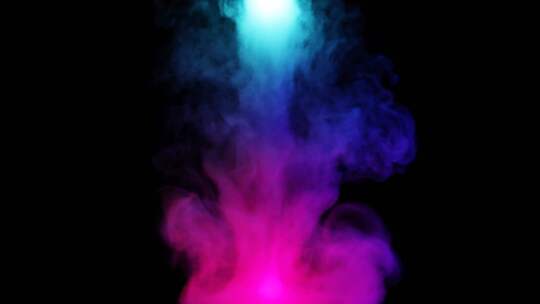 黑色背景上的彩色烟雾流动。蓝色、粉色和紫视频素材模板下载