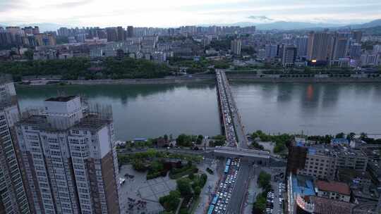 4K陕西安康汉江大桥城市地标航拍视频