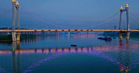 4K长沙三汊矶大桥晚霞夜景航拍