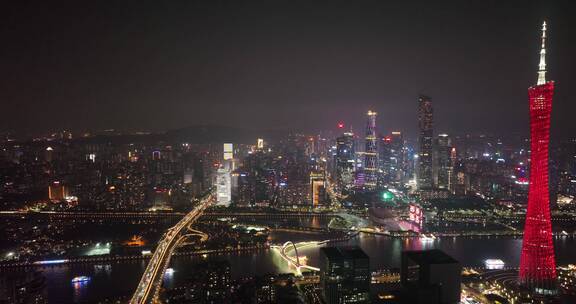 广州海珠区建筑航拍夜景