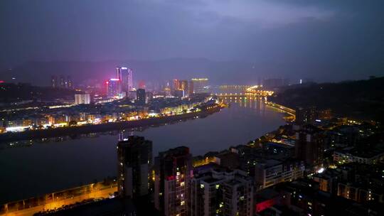 冬季广元航拍城市夜景