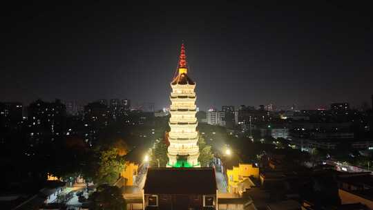 安徽安庆迎江寺振风塔夜景航拍