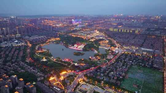 航拍西安大唐芙蓉园城市夜景