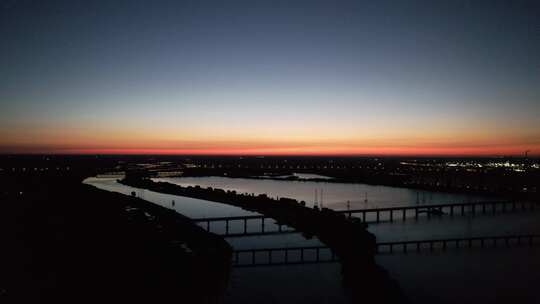 夜景 河流 大桥 日出