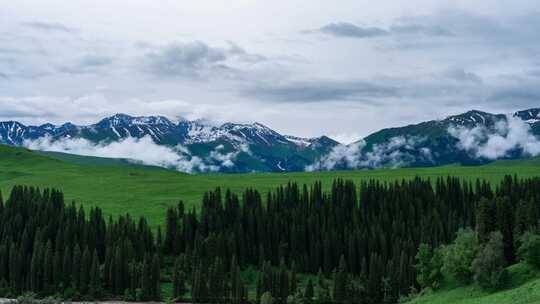 草原雪山云雾延时