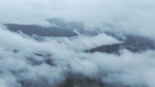 无人机航拍西藏林芝秋天高山林海云雾景观