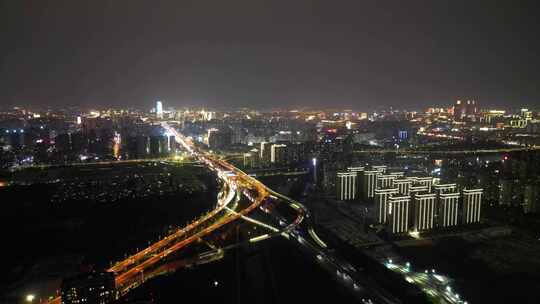 航拍河南郑州中州大道立交桥夜景视频素材模板下载