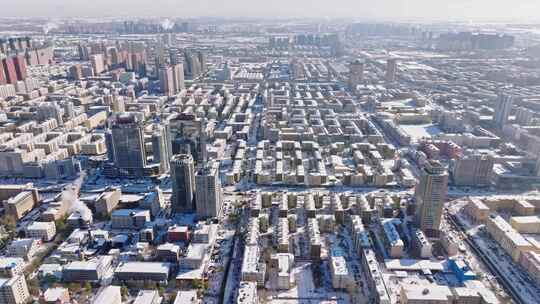 中国黑龙江哈尔滨城市雪景航拍