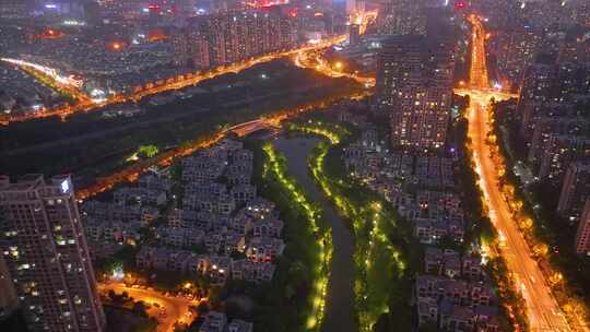 安徽省合肥市蜀山区翡翠路夜晚夜景车流航拍