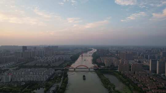 江苏宿迁城市日落晚霞夕阳西下航拍