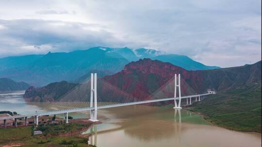 青海黄南州海黄黄河大桥航拍延时摄影视频素材模板下载
