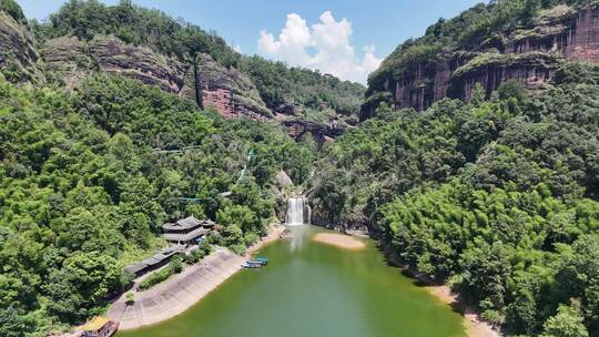 航拍福建泰宁大金湖天迹水帘景区