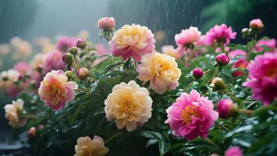 雨中花朵雨后花园鲜花盛开娇艳欲滴各色花朵