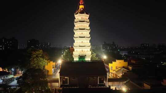 安徽安庆迎江寺振风塔夜景航拍