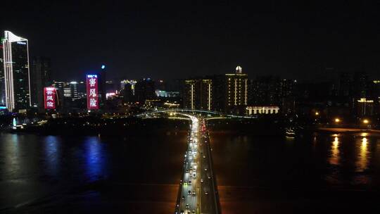 航拍福建福州尤溪大桥夜景灯光