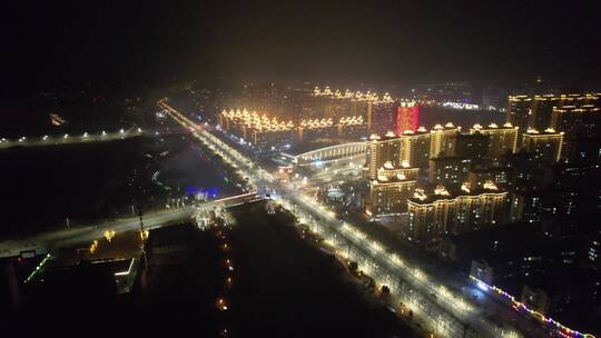 中国北方城市元旦跨年新年春节烟花夜景航拍