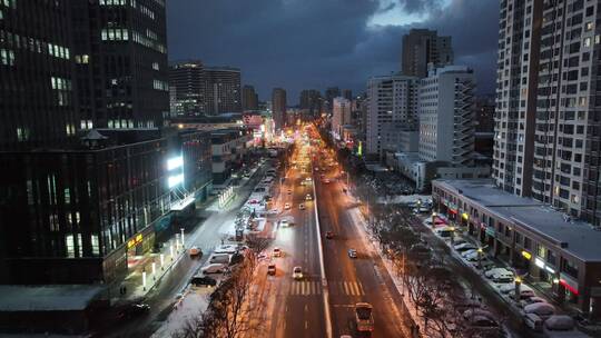 威海雪后街道夜景合集