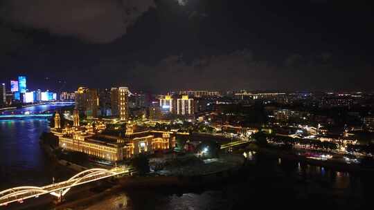 福州闽江两岸烟台山中洲岛江心公园CBD夜景