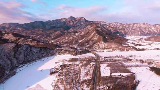 中国东北辽宁本溪冬季航拍自然雪景