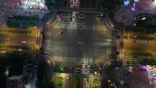 城市十字交叉路口夜景交通航拍