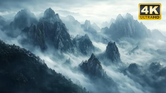 湖南张家界群山云雾缭绕山顶唯美风景大自然