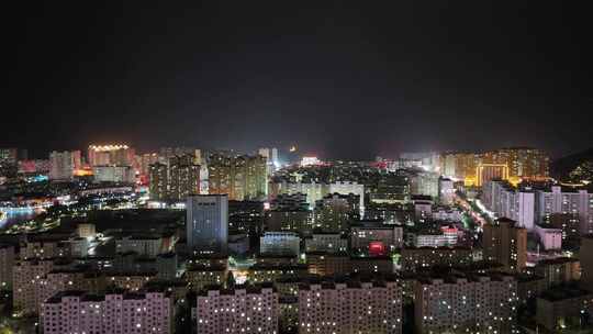 甘肃定西城市夜景电闪雷鸣航拍