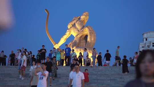 岳阳洞庭湖景区巴陵广场航拍